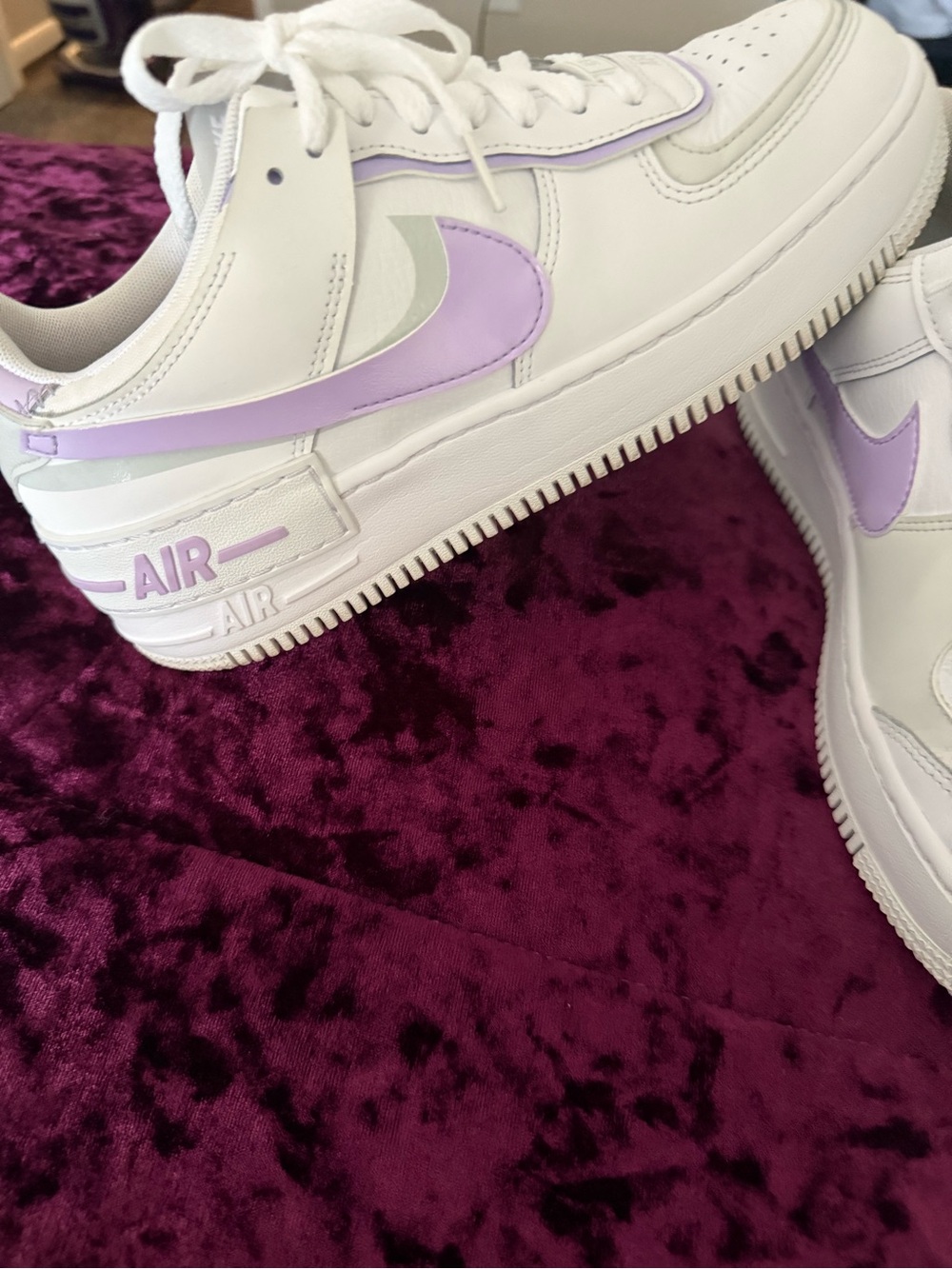 Women's White Sneakers with Lavender Accent - Picture 2 of 3